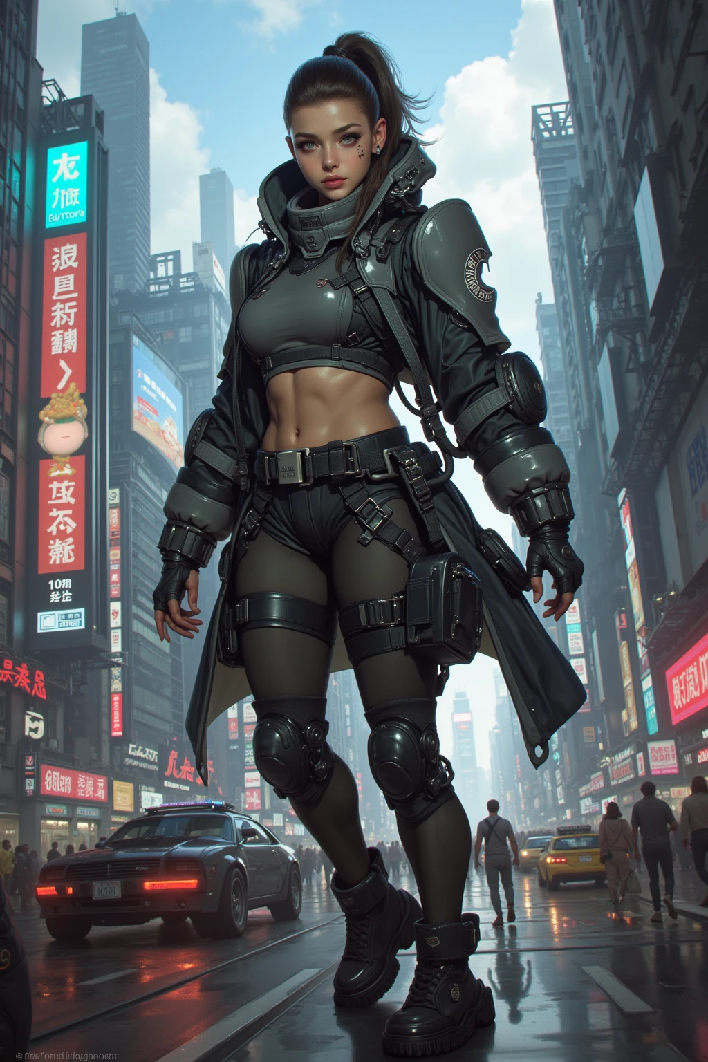 (
(Character: one male, non-human:1.3, quadridactyl:1.4, humanoid features:1.4, dark tough skin:1.4, long straight hair:1.3, narrow eyes:1.2, curved horns on the forehead:1.3)
(Clothing: Futuristic brown poncho:1.3, black pants:1.3)
(Weapon: Two blaster pistols:1.3)
(Pose: full body:1.3, combat stance)
(Background: dense cyberpunk street, dive bar, neon holograms in background, dark, ominous, foggy, night, futuristic city, cyberpunk, gray color scheme)
(Style: 150mm, beautiful studio soft light, rim light, bright details, luxury cyberpunk, hyperrealistic, anatomical, facial muscles, octane render, H. R. Giger style, 8k, best quality, masterpiece, illustration, extremely detailed, CG, unity, absurdres, incredibly absurdres, photo-realistic:1.37, amazing, fine detail, masterpiece, best quality, official art, vibrant colors)
)