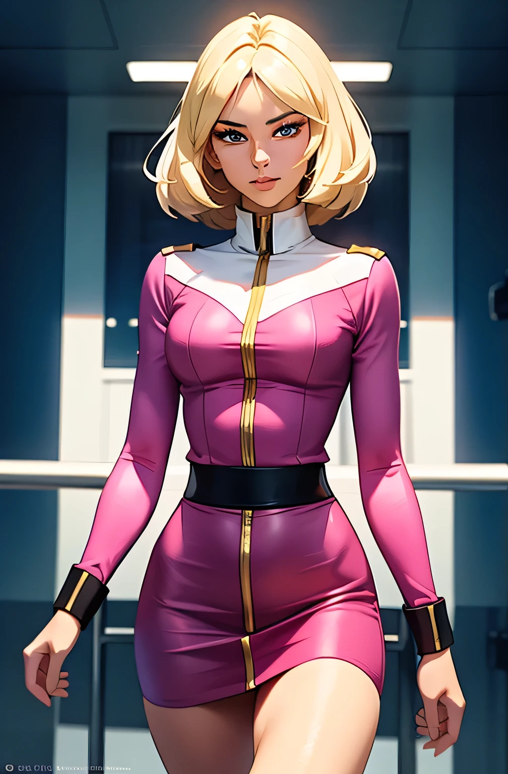 1girl in, sayla mass, Elegant, masutepiece, Convoluted, Army pink uniform dress with a super miniskirt that is so short that you can see the pants、Squat down and show your white pants、Super miniskirt You can see the pants in the miniskirt、White panty、Realistic, Best Quality, absurderes, high face detail, Perfect eyes, 18 years old, Cowboy Shot, realization、, Vibrant colors, Pink Uniform, Skirt