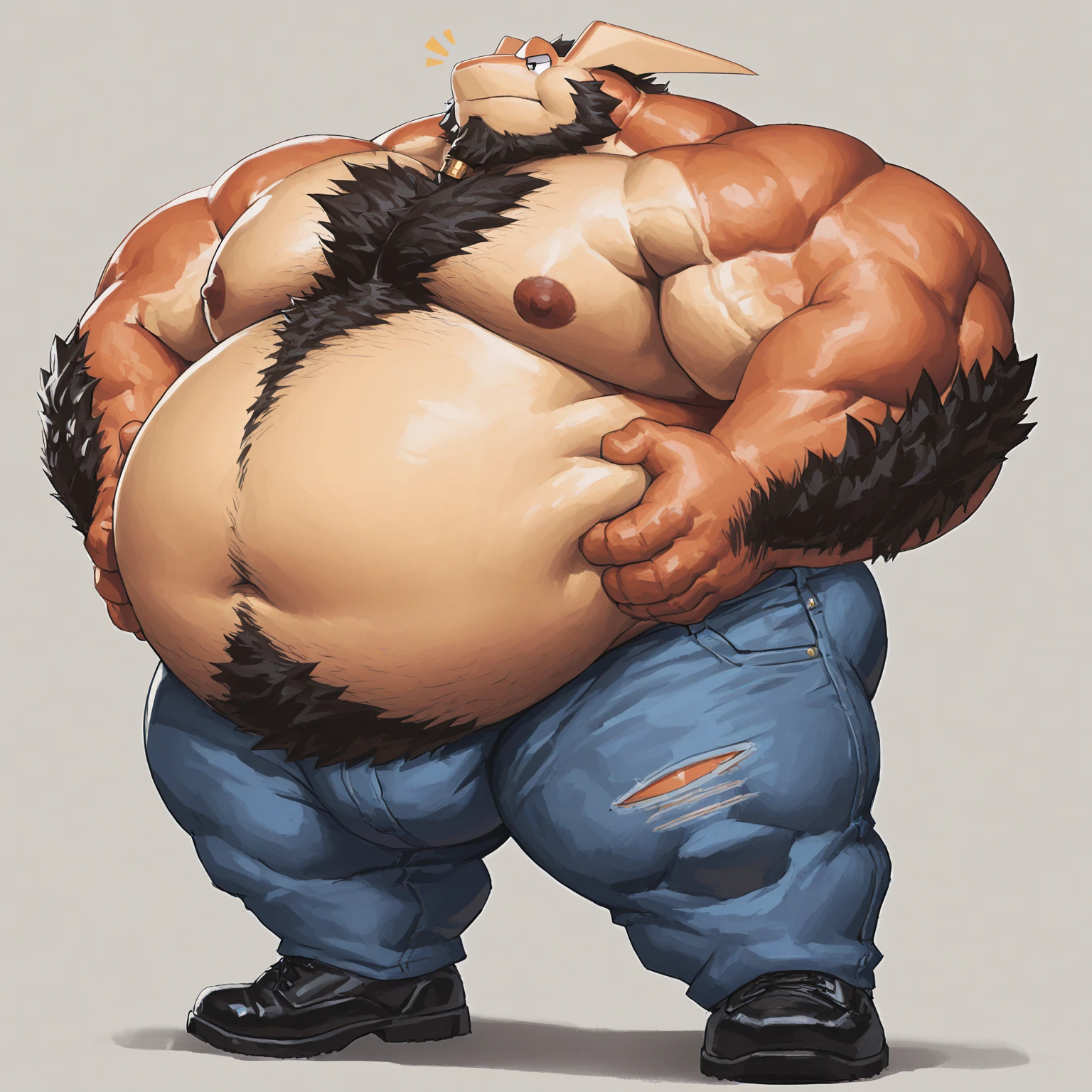 ((Masterpiece)),((Hight quality)),((Hught Detailed)),((Realistic,)) Anime Artistic masterpiece art, Concept anime art, Obese Nerd Pig, He is a Kid, He is a very Obese and very muscular beast, He wants to train and get bigger and stronger to become a huge sumo wrestler, He is standing in his room doing power poses so she can see his entire body and admiring how big he is.
