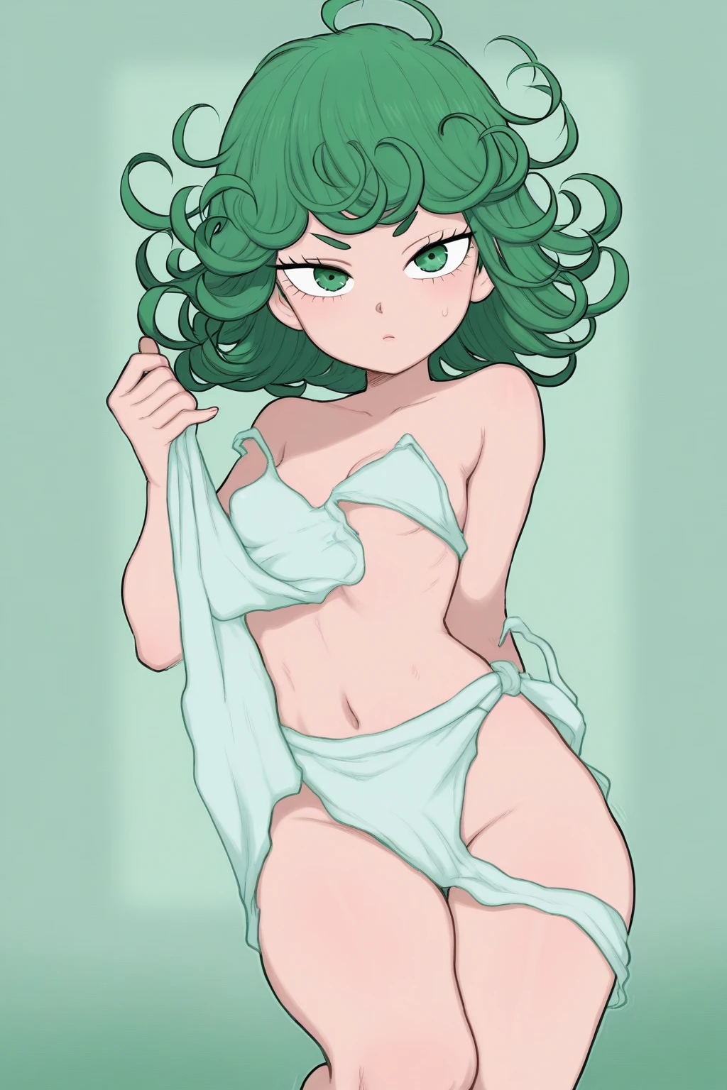 score_9, score_8_up, score_7_up, source_anime, rating_safe, highres image, masterpiece, best quality, tatsumaki from one punch man, girl, cute face, clear skin, shiny hair, ultra detailed eyes, simple white background, jyojipan, panties