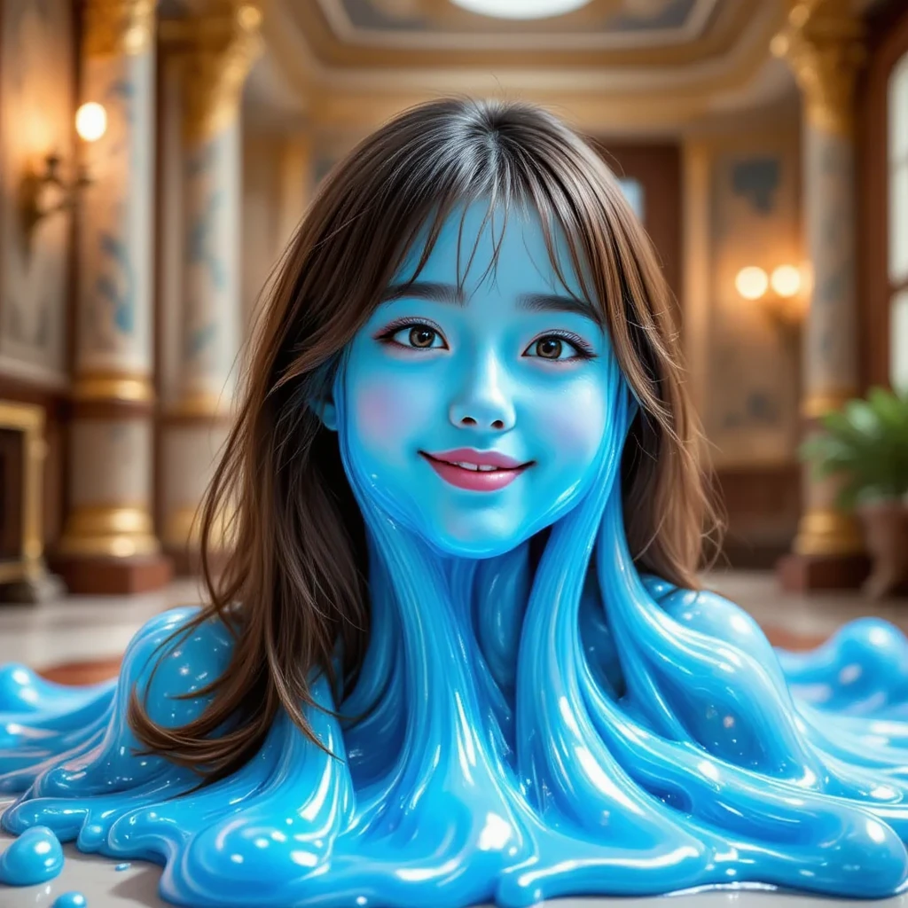 Aerial perspective Of a girl like as character from fairytales, two Braids, big perfect eyes, detailed skin, between walls of sweets, candies, cakes, pieces of cake and other confections, by (john Wilhelm:1.36)