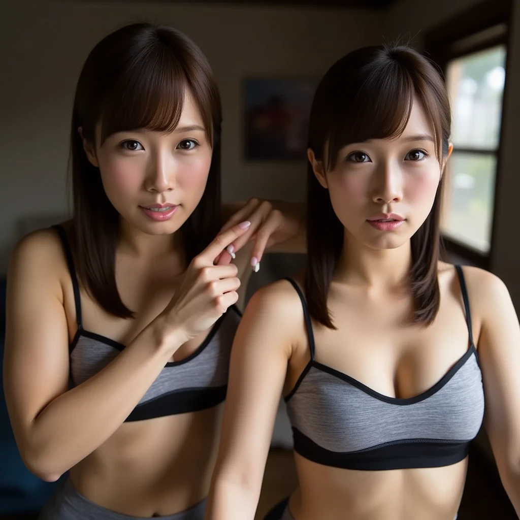 Big Breasts underwear Squat indoor barefoot short hair blonde Bring your crotch closer Sweaty and shiny 黒いunderwear