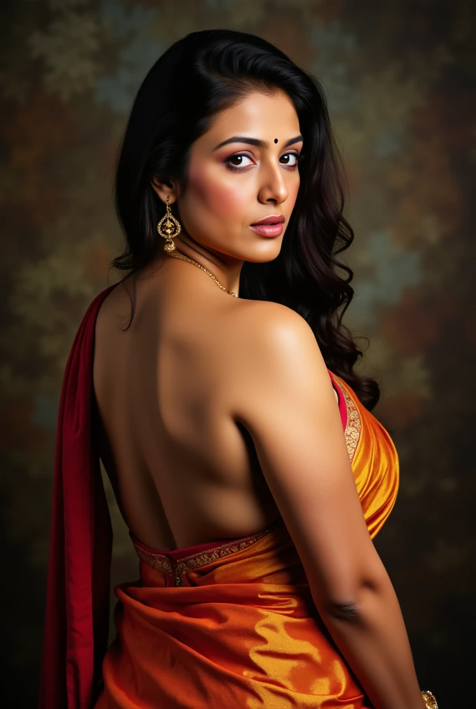 Beautiful Indian Woman, wearing saree, sari Beauty, gorgeous, Apsara, Maharani, royal queen woman, nymph from Hindu Mythology, pierced eyes, Urvashi, matchless beauty, Highly detailed, Oil Painting by Peter Paul Rubens inspired by Raja Ravi Varma, Matchless beauty, captivating, gorgeous, heavenly beauty, celestial beauty, by Peter Paul Rubens, 1893, realistic, hyper realistic, micro details, incredible artwork, insane details, ultra High resolution, 8k, 32k, acrylic on canvas, intricate, flawless, detailed, detailed face, detailed eyes, masterpiece, by Peter Paul Rubens, by Caravaggio, by William Adolphe bouguereau, perfect face, perfect body, beautiful art, realism, baroque, renaissance Art, highly textured, beautiful eyes, uhd, best quality,