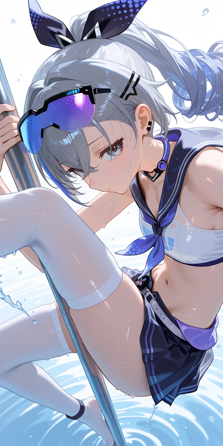"(perfect masterpiece:1.2), (highest quality:1.2), stunning face, uniform, mature and chubby, big eyes, compensate, long and luxurious eyelashes, lip whole, irresistible charisma.",Maid clothes,belly button,(((boy))),(((very short hair))),abs,raised his arms,micro swimwear,NSFW,(((muscle)))
