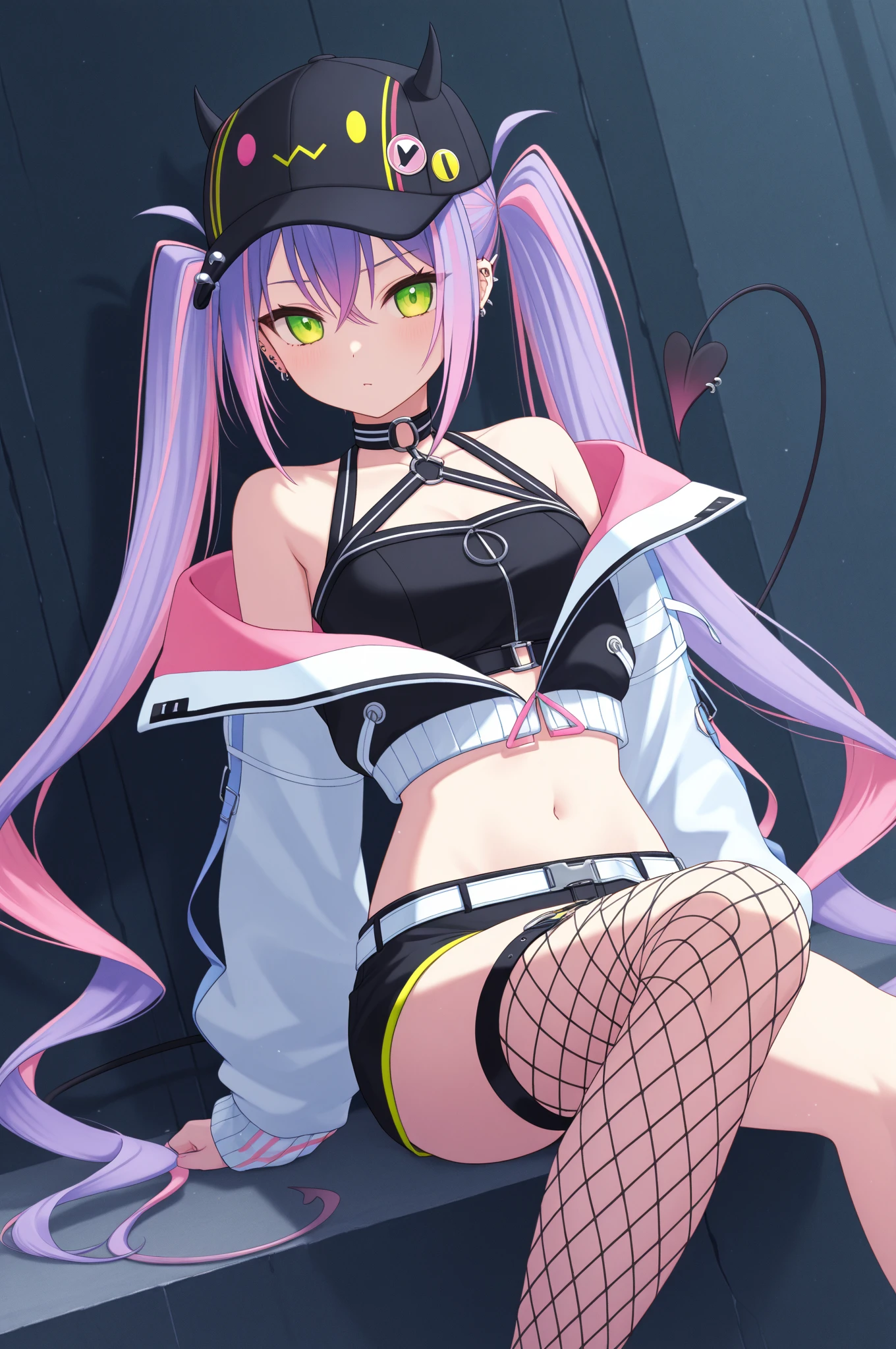 best quality, insanely detailed, nino nakano, breasts, blush, outdoor background, bare-shoulder, looking at viewer, garter strap, a black ribbon, pantyhose, highleg leotard, nipple, pussy