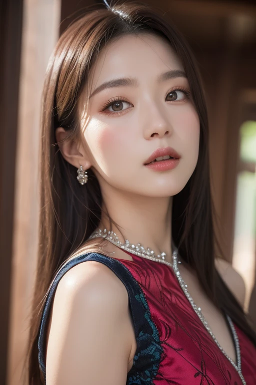 a woman in a short dress posing in front of a painting, gorgeous young korean woman, wearing an elegant dress, beautiful young korean woman, sexy dress, beautiful south korean woman, yanjun chengt, jaeyeon nam, korean women's fashion model, elegant dress, hwang se - on, pink dress, korean artist, wearing a pink dress, cute korean actress