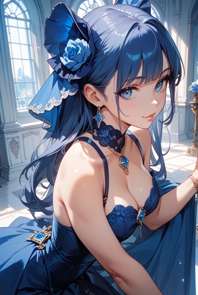 (La mejor calidad) (obra maestra ) Cara perfecta. kawaii & Siniestra princesa belleza joven en la ciudad de Los Angeles. (((Blue curly hair))) ((((nordin woman))))