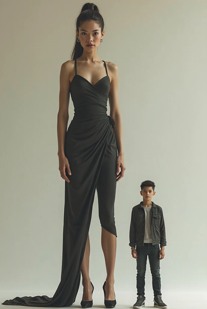 Compare heights, tall woman tiny man 