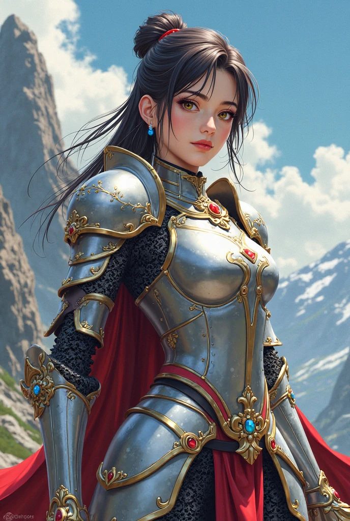 (masterpiece, best quality, ultra detailed, absurdres:1.5), 1girl, (sexy, beautiful woman, perfect face, perfect eyes, perfect female body:1.5), (ragnarokknight, armor, breastplate, cross, pauldrons, cape, gauntlets, chainmail, <lora:attire_ro_knight-16:1>), (standing, outdoors, medieval village), perfect lighting, smooth, hdr