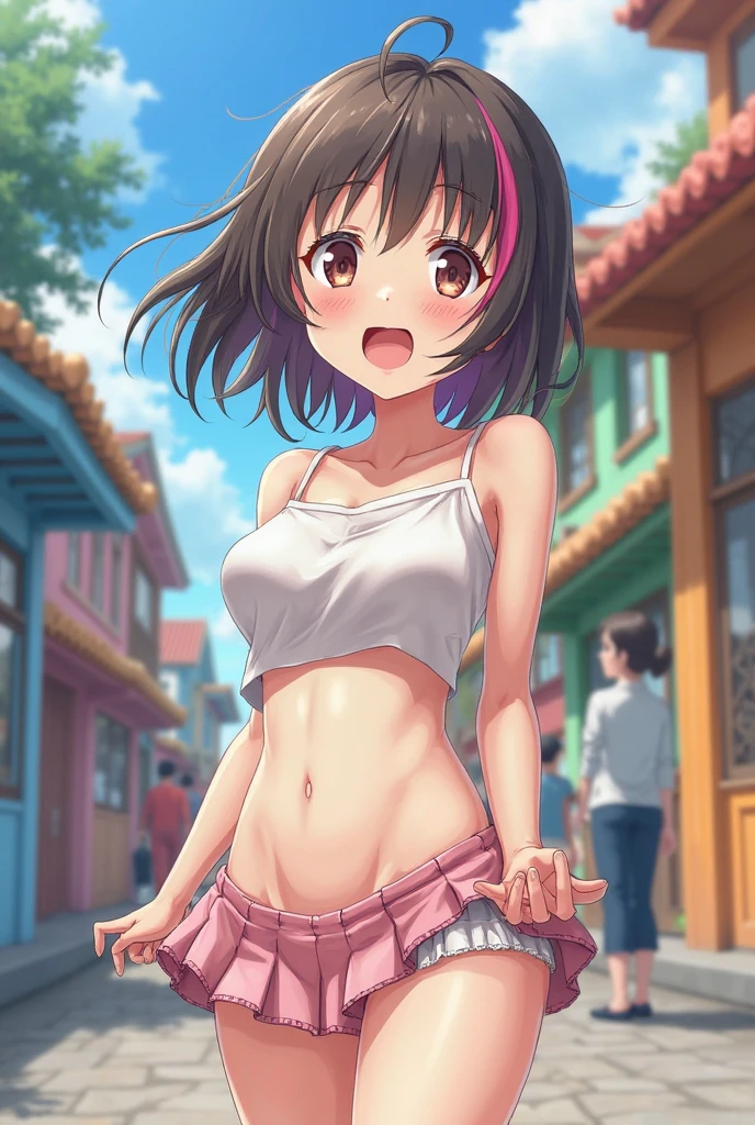 Crowd in the background,masterpiece,Highest quality,High resolution,Anatomically correct,naked,bikini,Sweat,naked足,Glowing Skin,Ahegao,Forehead,Long Bob,ID card,vibrator,