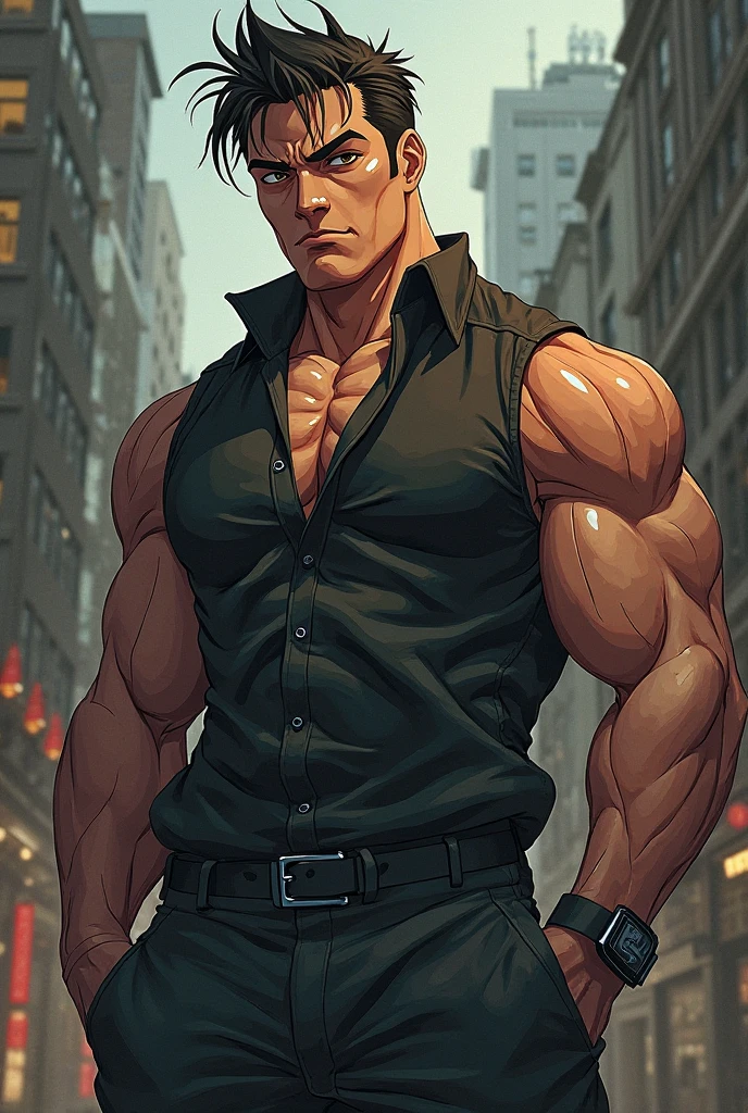 Human man wears three-pronged pants and red sunglasses