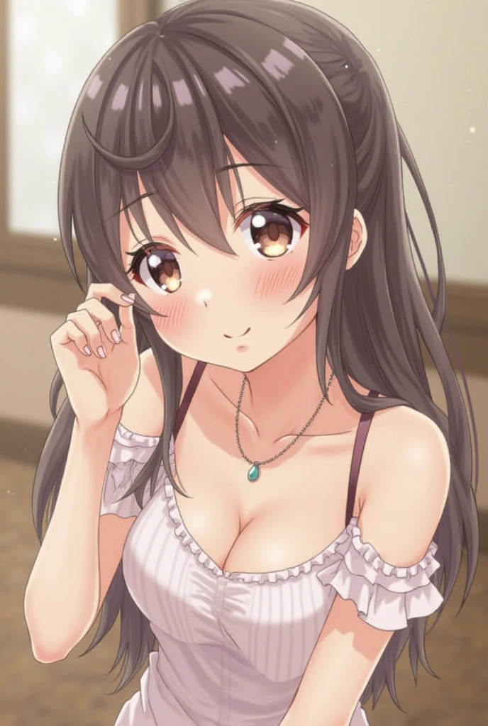 indoors, Bedroom,
Sitting on the couch,
bare shoulders, pink ribbon,pink underwear,cleavage,collarbone,pink bra,frills,see-through,
bangs, Brown Hair, Green Eyes, Braid,long hair, low ponytail, a bow tie,hair ornament, hairclip,
1 girl, 20yo,Young female,Beautiful Finger,Beautiful long legs,Beautiful body,Beautiful Nose,Beautiful character design, perfect eyes, perfect face,expressive eyes,
looking at viewer, in the center of the image,(Upper_body),(Focus on her face),
official art,extremely detailed CG unity 8k wallpaper, perfect lighting,Colorful, Bright_Front_face_Lighting,shiny skin,
(masterpiece:1.0),(best_quality:1.0), ultra high res,4K,ultra-detailed,
photography, 8K, HDR, highres, absurdres:1.2, Kodak portra 400, film grain, blurry background, bokeh:1.2, lens flare, (vibrant_color:1.2)
(Beautiful,Breasts), (beautiful_face:1.5),(narrow_waist),