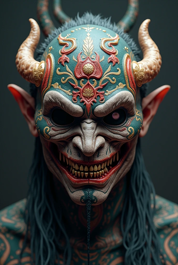 masterpiece, awesome quality, cinematic lighting, detailed, DonMH4ny4 corrupt transcendent extraterrestrial , hannya, tattoo <lora:DonMH4ny4:0.8>