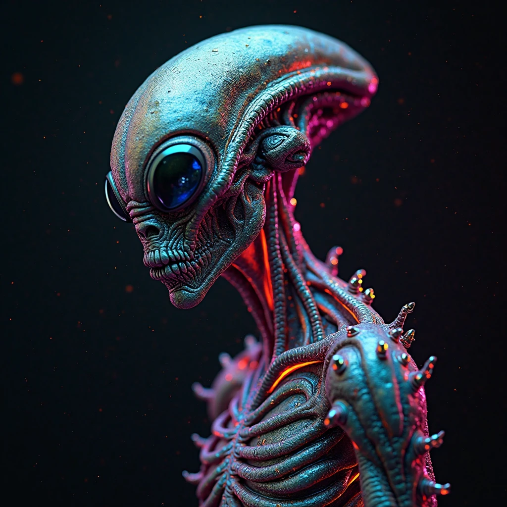 A floating, jellyfish-like alien with translucent, bioluminescent tentacles that emit a soft glow. It has a central body chamber that pulsates with energy. (Realisitc:1.5) alien woman monster, breasts, <lora:EdobMonsterFemale2_v1.0:0.8>
