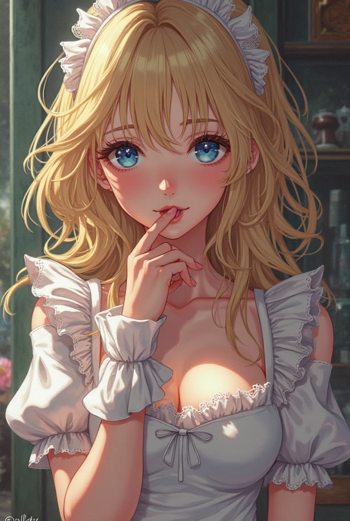 (masutepiece: 1.3), (max resolution: 1.2), (Ultra HDTV: 1.2), cinematric light, Detailed eyes and skin, detailed facial features, , 8K resolution, (Sharp Focus: 1.2, Perfect Style, Beautiful face, acurate, Anatomically correct, Highly detailed face and skin texture, Detailed eyes, Double eyelids, Thin eyebrows, Glitter Eyeliner: 1.2, Natural cheeks, Glossy skin, Fair skin: 1.2, shiny little necklace and earrings, (Glossy lips: 1.4), (maid clothes:1.2)、 (Shy look: 1.2), 25 years old, Neat and clean woman 、a blond,Wavy Hair、 Semi-long hair, (Focus on Face:1.2), ((large full breasts)), (upturned breasts), (at bedroom: 1.2)), (She is sitting on the bed:1.2.)), Highly detailed facial and skin texture, Detailed eyes, Double eyelids, Natural cheeks, Green-gray eyes,Rosary Necklace、 shiny small earrings, shiny lips: 1.4,Exposed cleavage、(A large amount of sperm in the chest:1.4)(Large amount of sperm in the thighs:1.2)、red blush、Tears are embarrassing、White underwear、White bra、Open knees、open one's legasturbation behavior、Disheveled clothes、Dressing、Exposed panties、Wearing sweat、sodden、Sheer underwear、Maids、humiliated、impatience、dismay、Frightened、glares、blue eyes、Full-body angle of view、from the front side、red blush、
sultry look, seductive,