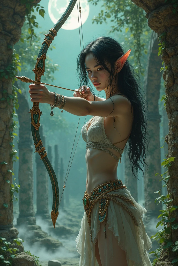 ((masterpiece, Top quality, high resolution)), ((Highly detailed CG unified 8K wallpaper)), (Huge stunning goddess photo, Very hot and sexy, Stunning beauty, Perfect proportion, Beautiful Body, slim body beautiful:1.1), Silhouette of female Shooter with bow and arrow, woman holding bow and arrow, Woman holding a recurve bow, female Shooter, aiming a bow and arrow, Holding a bow and arrow, Elf girl with bow and arrow, Shooter, Holding a bow, Longbow, Shootery, Longbow, Shootery, holding a longbow,