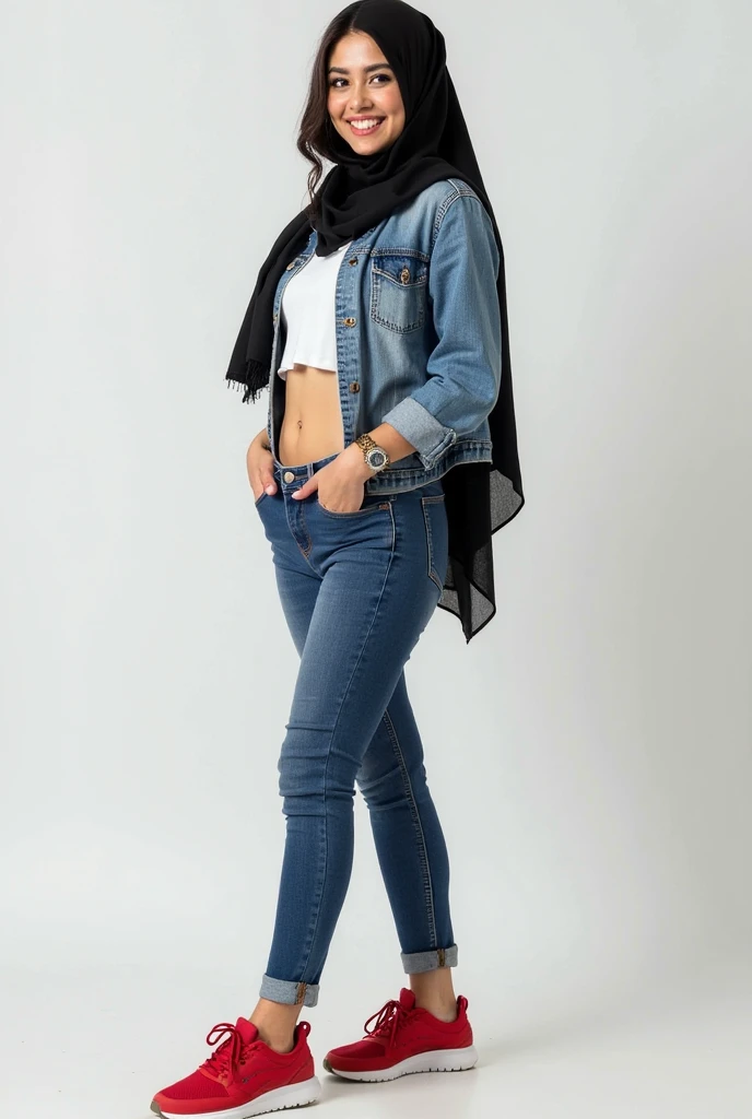 Hijab malay standing full body tight jeans