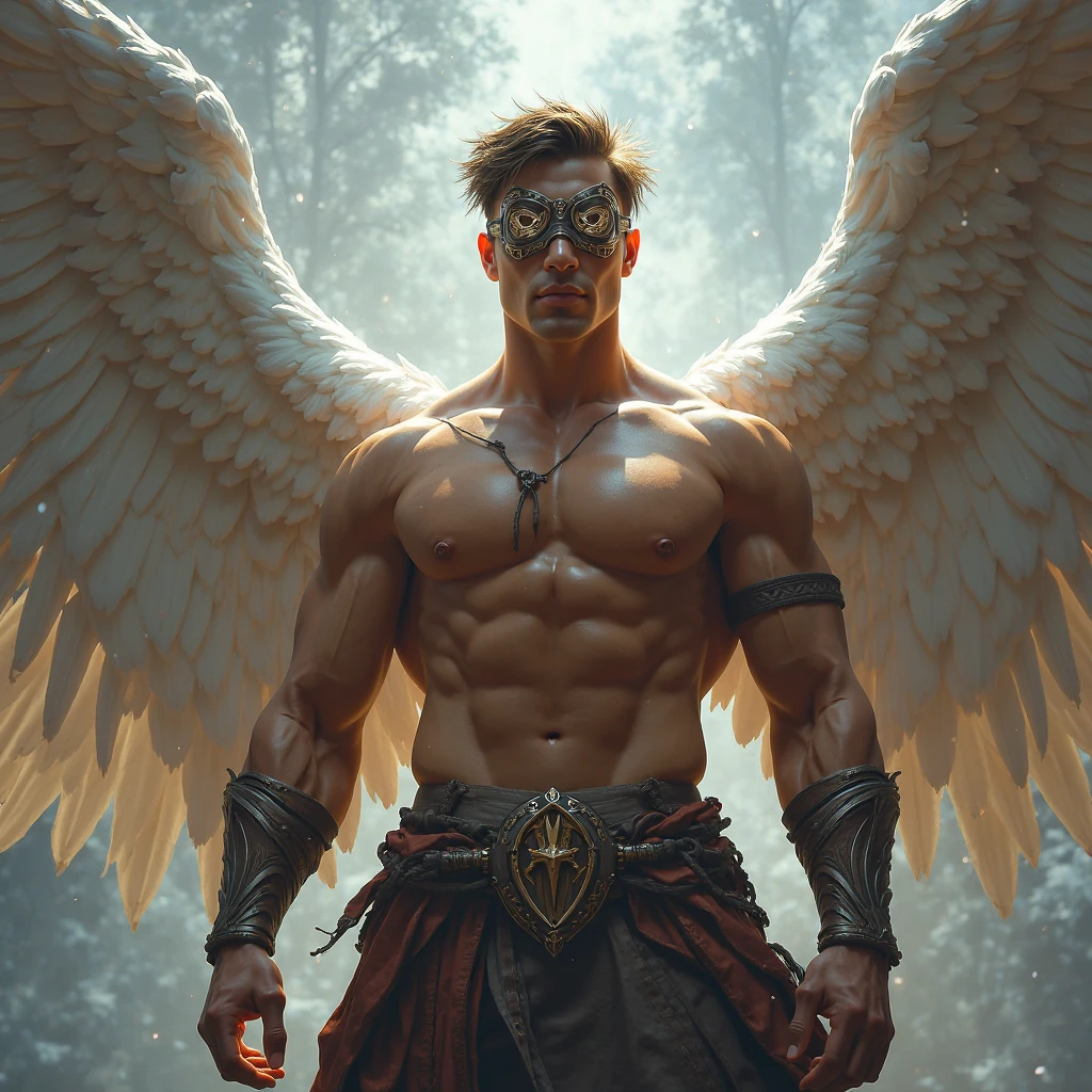 A handsome man with wing and wearing crown 
