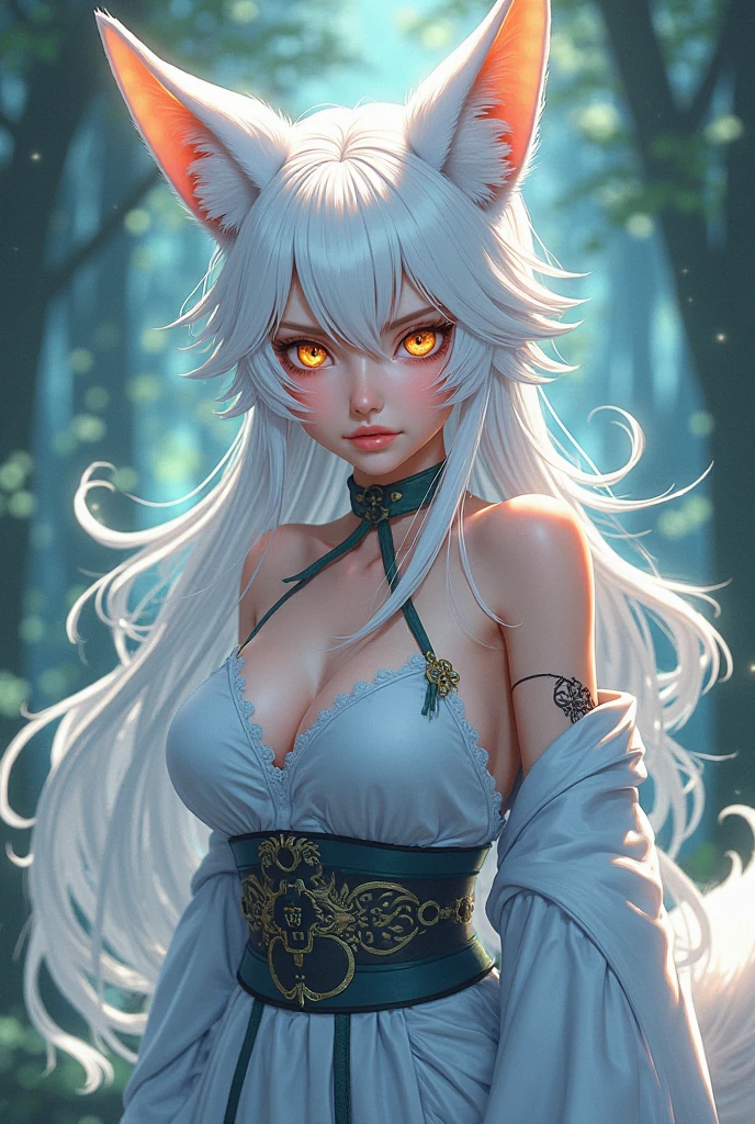 Fox Girl, White Color, Open Top, Moderately Large Breasts, High Detail, Digital, (Extremely Detailed CG Unified 8k Wallpaper), Very Detailed, Masterpiece, (HDR) (Wallpaper) (Movie Lighting) (Sharp Focus), (Extremely Detailed CG unity 8k Wallpaper), (Best Quality) --auto --s2