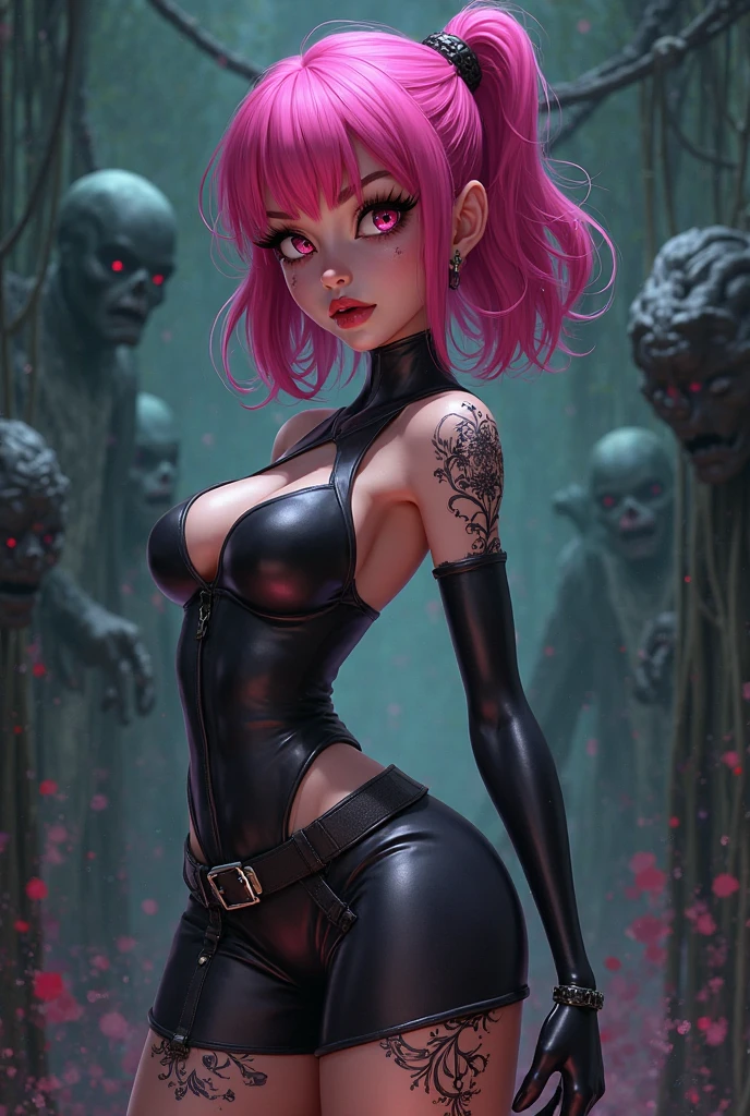 one girl, elf ears, , pure, cute naked, topless, a Woman alien mix, human Body, big tits,   shed skin, alien nose but the Rest of the face ist human, (((whiskers))) big eyes, full black eyes, hybride 10 % Cat 50 %alien and  40 % human, face mostly woman,  shed kin at Body Arms and shoulders and neck, tits are human , nipples , full black Iris, slender No clothes,snake shed skin, black skin, pink Hair, mohawk, fat lips, bimbo lips, Latex harness, tail, fangs, Reptile skin