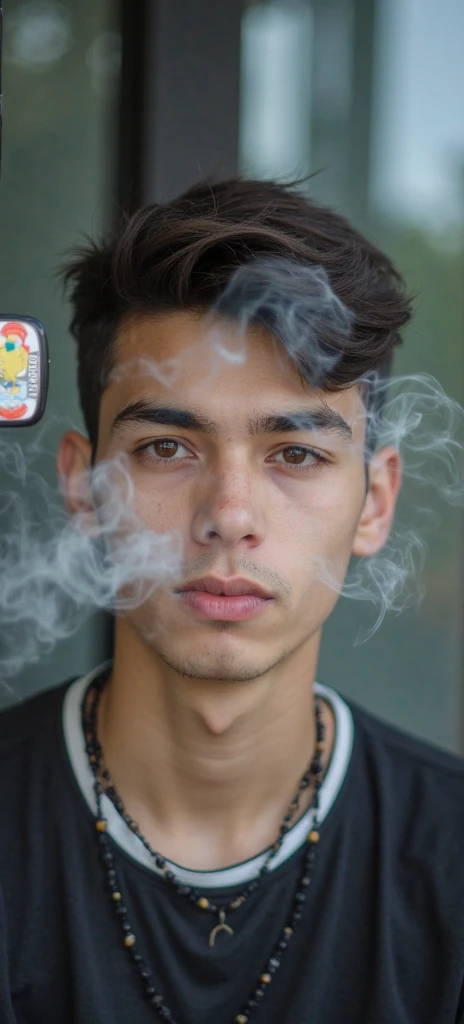A boy blowing air from mouth to his. Girlfriend 