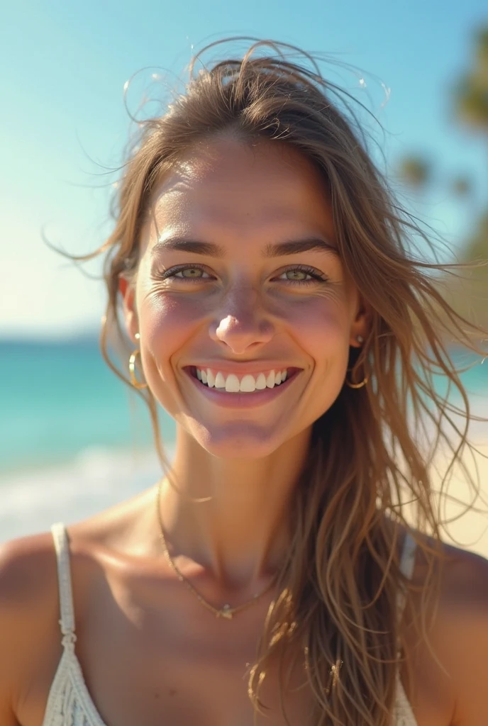 brunette selfie on the beach