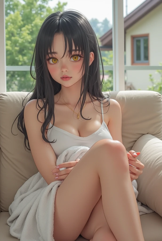 1Girl, light black hair, long hair, perfect eyes, (orange Eyes:1.4), (medium breasts:1.2), (erectile nipples:1.1), nude, naked, open legs, no panties, tanned body, BREAK indoors, in the toilet, light particles, BREAK looking at viewer, BREAK (masutepiece:1.4), Best Quality, High resolution, Unity 8k壁纸, (Illustration:0.8), (Beautiful detailed eyes:1.6), extra detailed face, Perfect Lighting, extremely details CG, (Perfect hands, Perfect Anatomy),