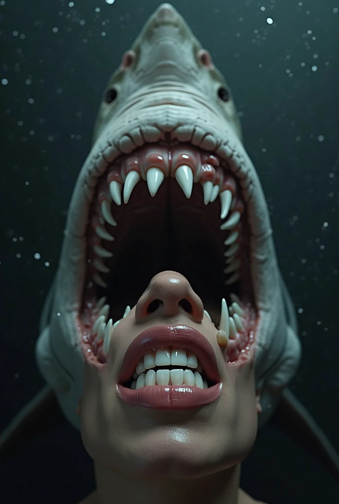 Shark Girl、Coming out of the sea onto land、Laugh with your mouth wide open、shark teeth、Fantasy