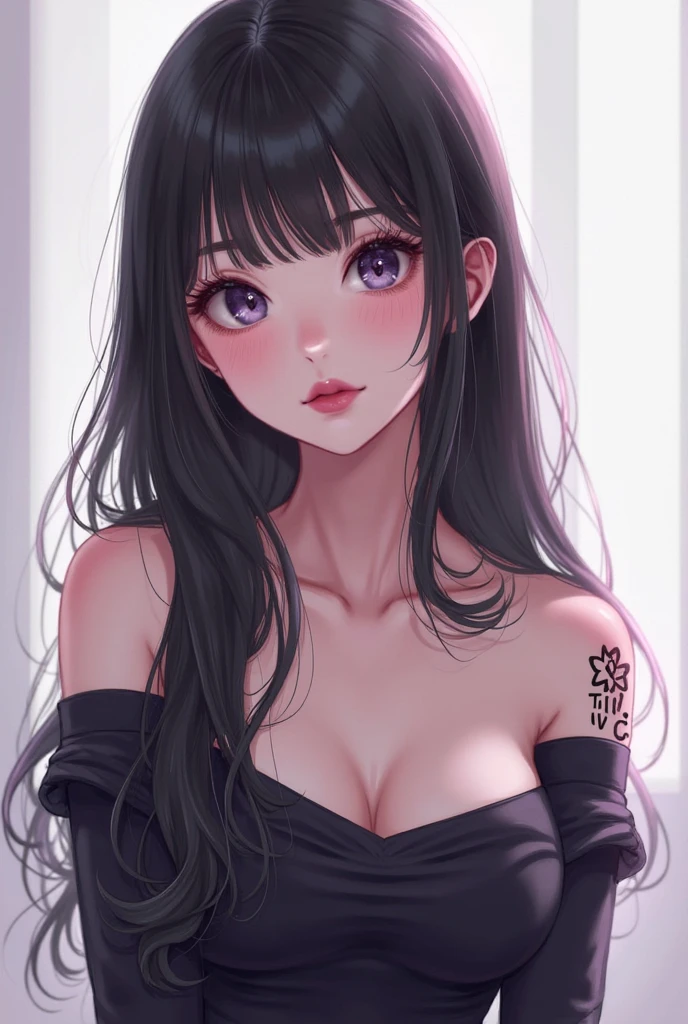 Hermosa mujer, arte digital, grandes pechos, tetas grandes, senos redondos, cabello largo, cabello color violeta oscuro, ojos grandes de color violeta, cintura estrecha, small, upturned nose, alta calidad, altamente detallada, cuerpo voluptuoso, cuerpo completo, perfect anatomy