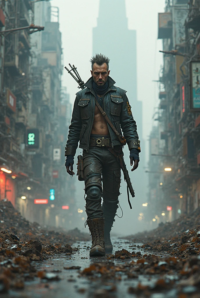 Cyberpunk, Scavenger, man, dressed in rags, tattoos, slaver, bandit, scar over one eye, dangerous