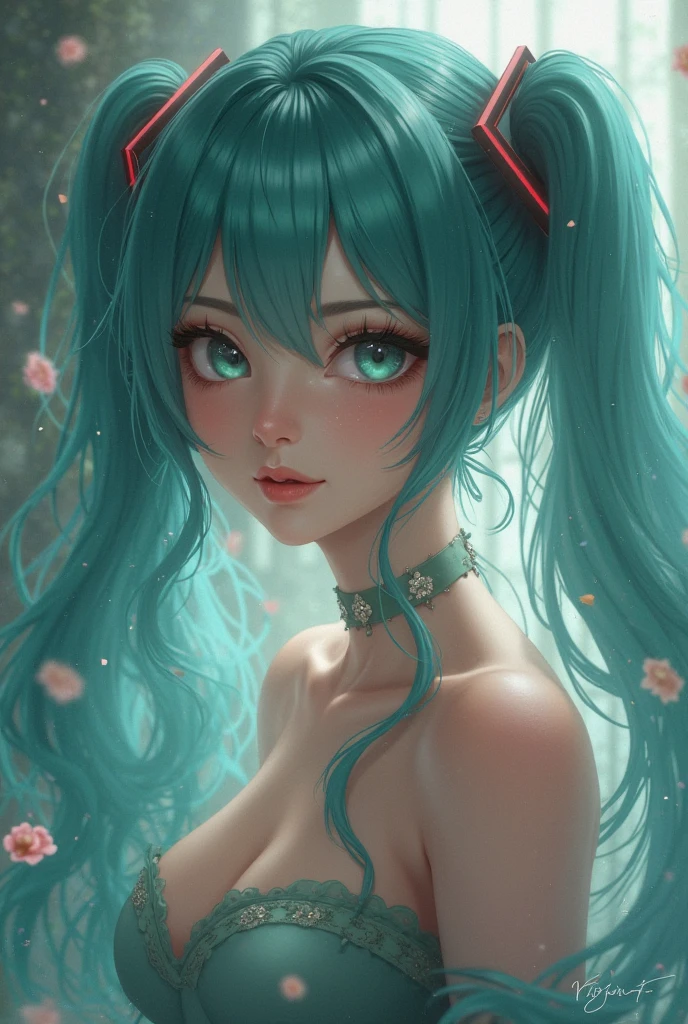 **reminiscence of an ugly girl in summer blooms wallpapers, in the style of vibrant caricatures, realistic hyper-detailed rendering, anime art, dark cyan and red, flickr, pensive portraiture, cartoonish innocence show big  with cleavage