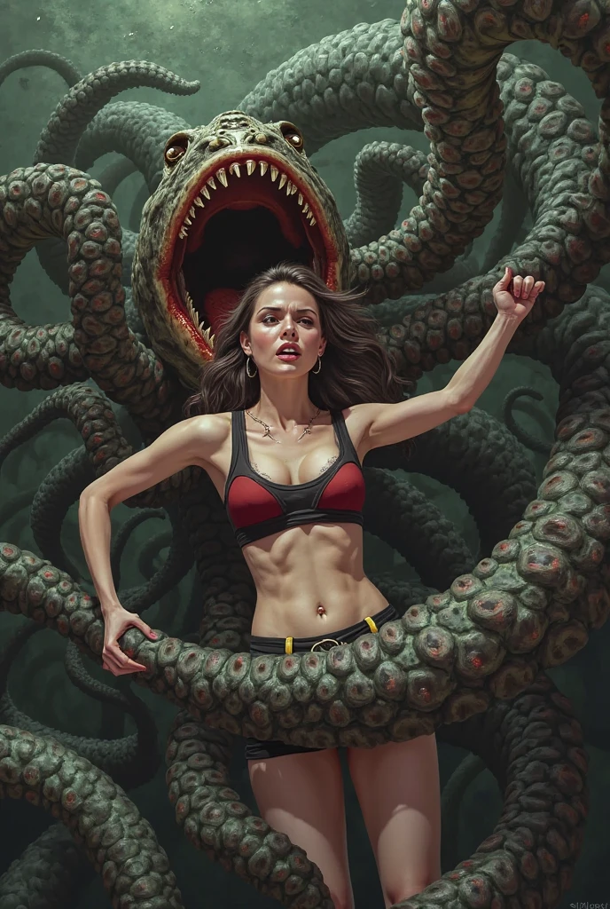 ([muscular] 18yo goddess, intense gaze, detailed skin, beautiful face:1.2), (struggling, screaming:1), (metallic leotard:1.1),(background atmospheric cave:1.2), (captured by tentacles, entwined by tentacles, grasped by tentacles:1.1), (resident evil:1.2), (medium-body portrait:1.3),(volumetric lights, volumetric fog, well lit:0.9),(realistic, photorealistic:1.3), nsfw,<lora:more_details:0.7>,