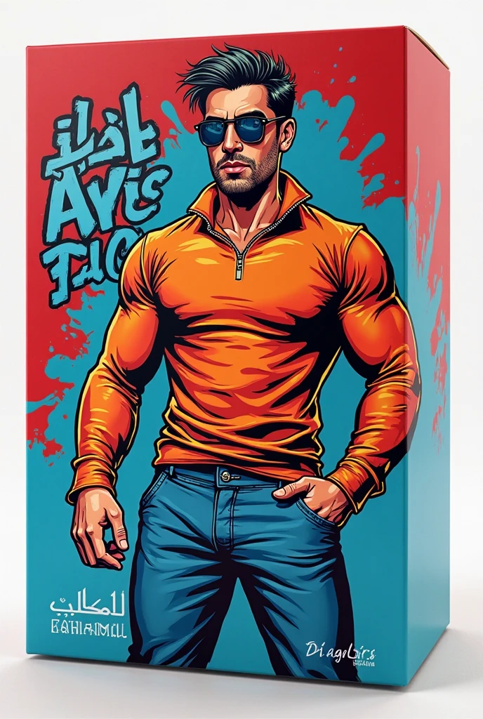 A striking pop art illustration featuring a handsome, muscular man, shirtless and wearing only shorts. His shorts are clinging due to the prominent bulge of his penis. In the background, stunning women look at the man with eyes filled with desire and passion. The illustration is elaborated in a pop art style with more subtle tones, using colors like Blue, black and white.
