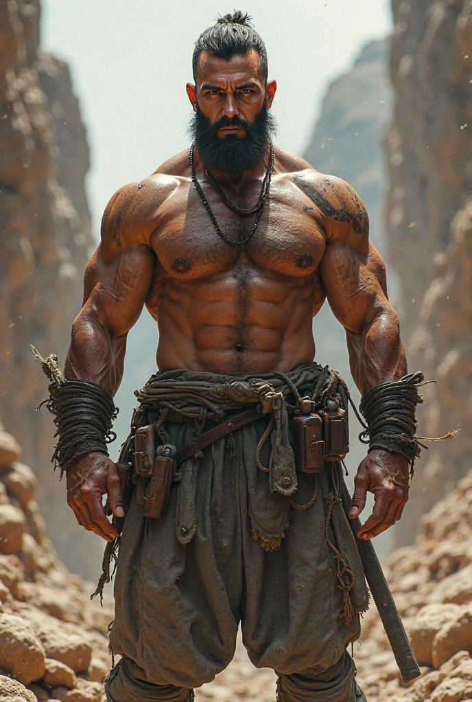 Generate a man who last standing the fight but it refused to die
