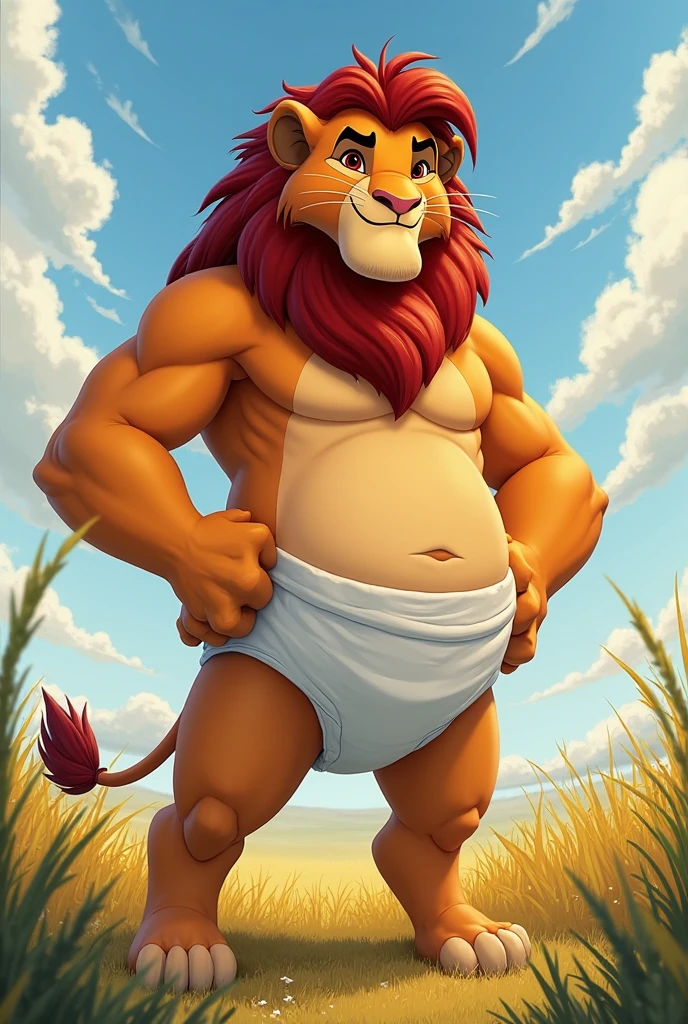 a male lion with a long flowing blonde mane, beautiful detailed eyes, massive and obese body, big belly, fat belly, powerful arms and pectorals, wearing tight black jockstrap, about to enter luxurious jacuzzi in lush garden on beautiful sunny day, (best quality,8k,highres,masterpiece:1.2),ultra-detailed,(realistic,photorealistic,photo-realistic:1.37),HDR,UHD,studio lighting,ultra-fine painting,sharp focus,physically-based rendering,extreme detail description,professional,vivid colors,bokeh,cinematic,extremely detailed eyes and face,longeyelashes