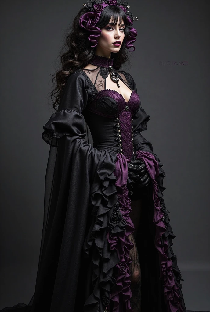 Highest quality,masterpiece,Ultra-high resolution,(Actual:1.4),Original photo,Ultra-high resolution,8k,One Woman,Incredible beauty、Japan great actress、Fair skin,Big wave diamond purple and cool black collaboration dress:1.5,High heels,Ultra-realistic pantyhose, Pantyhose with elegant markings, Long legs:1.5,Bright and beautiful,high waist,Flashy makeup using red eyeshadow,