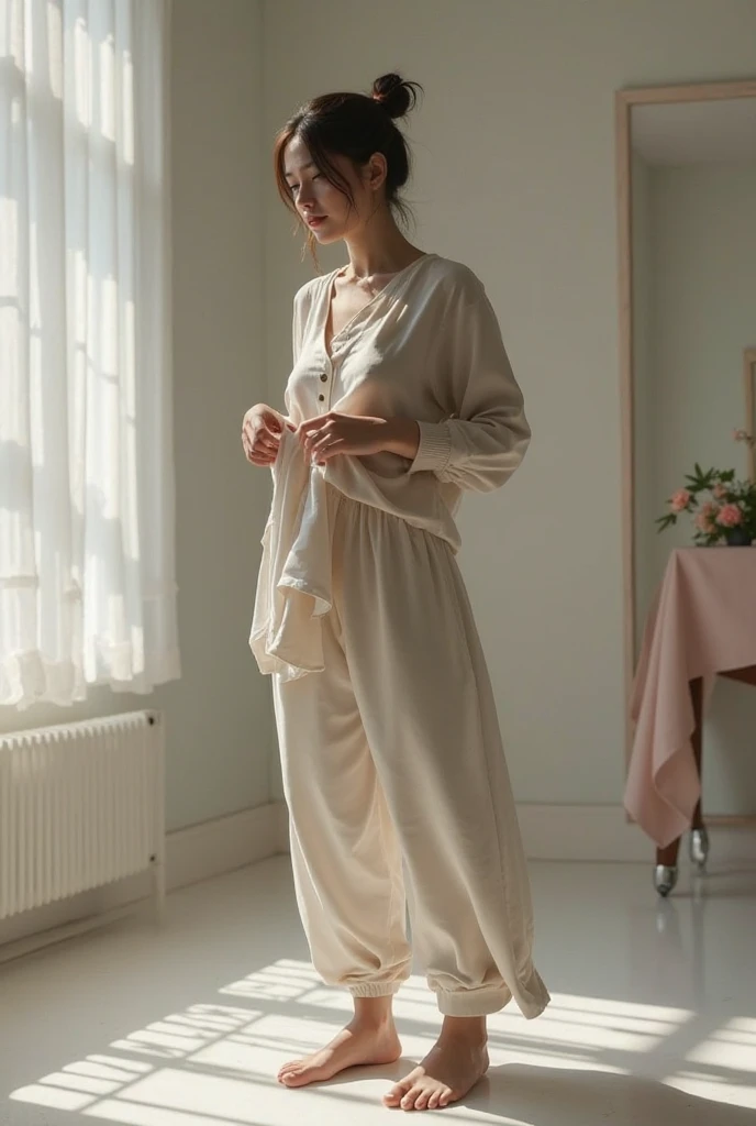 (masterpiece:1.2, best quality:1.2, extremely delicate:1.2), ((Alexandra Daddario:1.2)), a young women with auburn hair, a center-parted back hairstyle, narrow eyes, a cunning smile, a two-piece fantasy-reality style outfit, a white undershirt, a dark formal-style coat, wearing gloves, matching trousers with the outfit, has metallic-adorned knee-high boots, this character embodies a finely crafted fantasy-realistic fighter, exquisite photography, Photo realism, photorealistic, goddess, pale skin, perfect skin, textured skin, detailed skin, porcelain skin, dramatic, high definition, highres, ultra-detailed, ultra-fine painting, professional, perfect body proportions, golden ratio, anatomically correct, symmetrical face, perfect eyes, extremely detailed eyes and face, high quality eyes, creativity, RAW photo, UHD, 32k, Natural light, cinematic lighting, (masterpiece-anatomy-perfect:1.2)