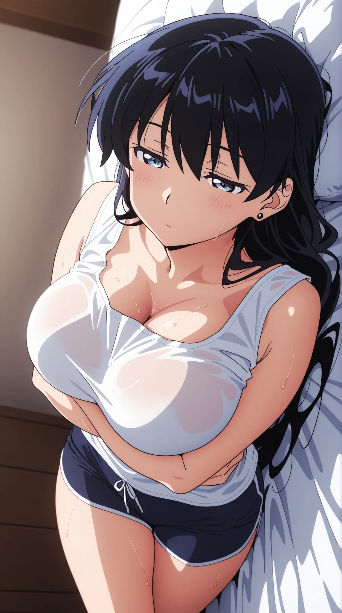 {{{masterpiece}}}, {{{best quality}}}, {{ultra-detailed}}, {illustration}, {{an extremely delicate and beautiful}}, (beautiful detailed eyes:1.6), extremely detailed face, 16k, visual anime de uma jovem mulher, extremamente bonito rosto de anime, anime melhor garota, anime face, nsfw, Himeragi Yukina(Strike The Blood), cute face, 10's style, medium hair, front hair, black hair, hair between eye, yellow eyes(High resolution eyes, Beautiful eyes, Light in the eyes), flushed cheeks, medium breasts, BREAK, NSFW, pov,1 boy, penis, very long penis, Glans, breasts blowjob, paizuri, taking off clothes, open clothes, Open shirt, breasts, nipples, penis is between breasts, penis in breasts, breast squeeze, on one's back, on the bed, bustup shot