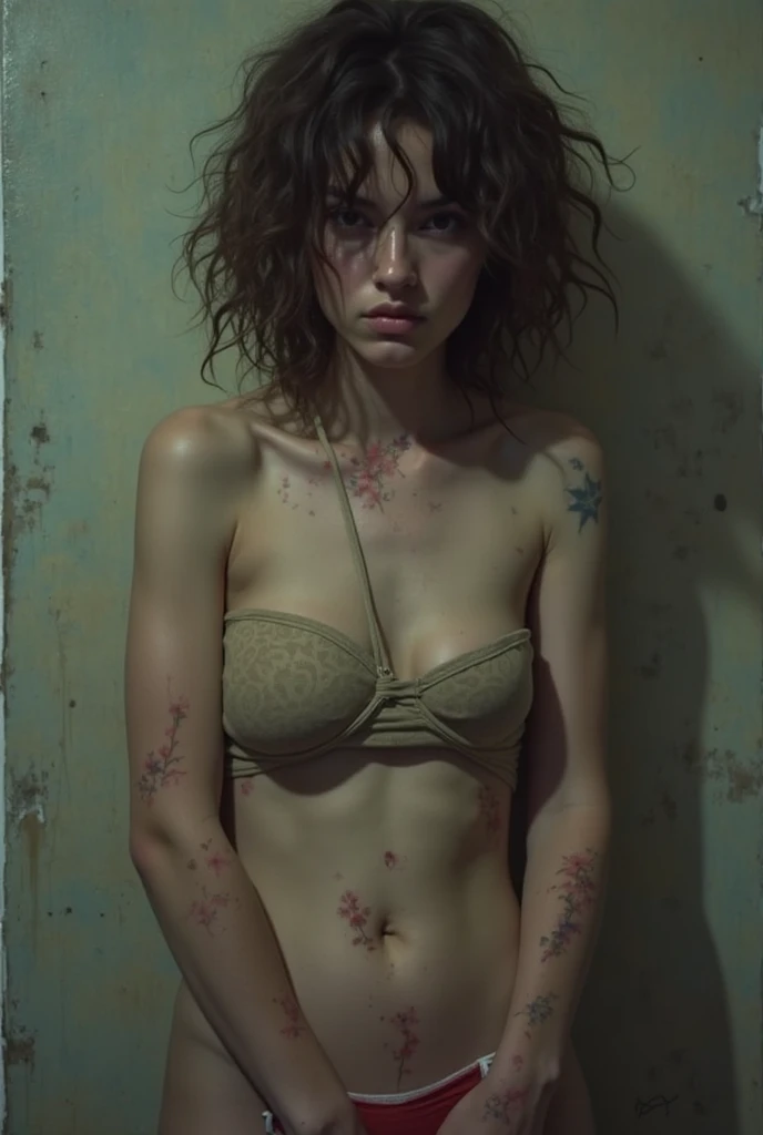 (from_below:1.2), (modelshoot style), (detailed face), ((woman mechanic wearing tattered worn-out stained military overalls)), covered by overalls, (sitting in tight cramped greasy cockpit of a post-apocalyptic hydraulic exoskeleton), sunset, grunge, oily, sweaty, dirty, ripped