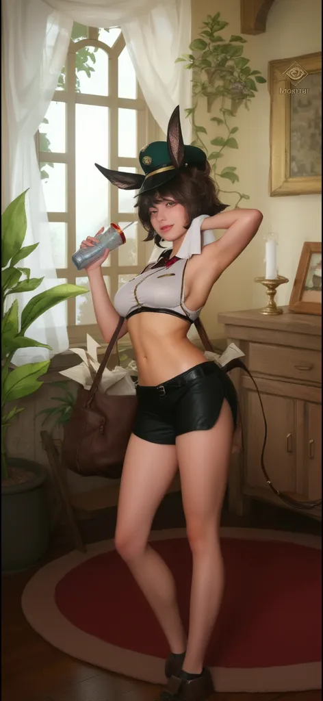 Naked Beauty,alone,Belt with holster,Watch on wrist,Drunk,Shoulder hiccups,Standing in front of a white wall,Standing shot from the front,Depict the whole body,night,indoor,Japanese-style room,Ultra-high resolution,16K
