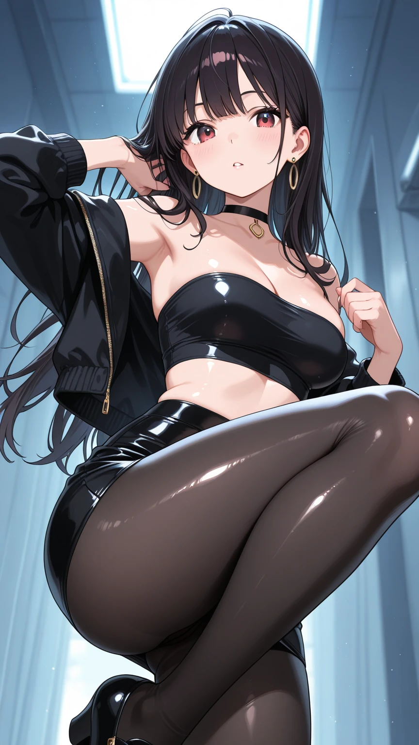 High resolution, adult woman , good lighting, despicable, , (No nudity), (((Leather Bikini))), ((large amount of white liquid)), (((leather thigh high boots))), (garter belt), abdomen only, (Man streak),  ,  cute face, I&#39;m embarrassed and blush, humiliating, ((spread your legs wide)), ((sit))