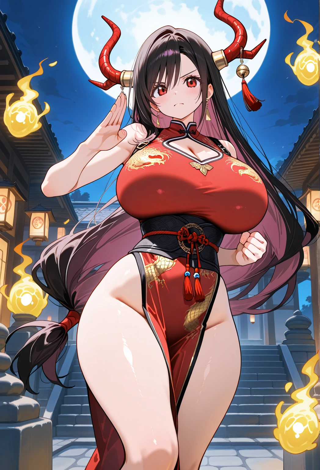 Short Mini Dress,Hair covering eyes,(Large Breasts),Bikini,Shy,Exceed,Thick Legs,From bottom camera angle,Fascinating three-dimensional,Fascinating three-dimensional,Stand in front of the hotel,Black clothes,Black Hair