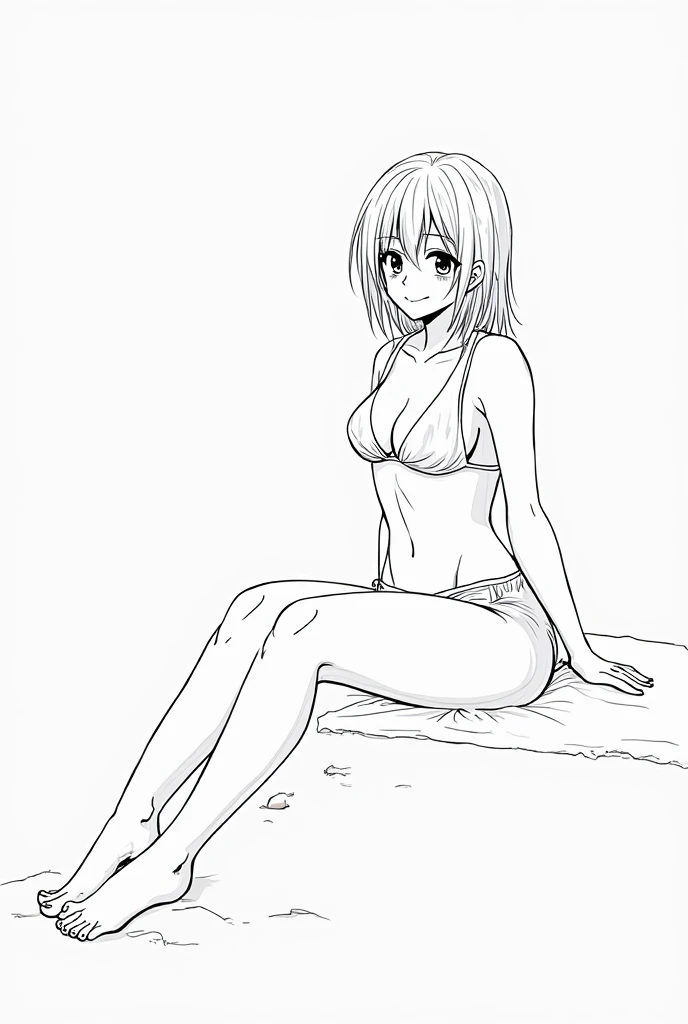 A drawing of a girl sitting on the ground cross-legged, clean anime outlines, thick lineart, thick black lineart, clean lineart, perfect lineart, simple lineart, line art!!, thick outline, thick line art, lineart, lineart, line sketch!!, varied pose, sharp lineart, bold lineart, variable lineart, outlined!!!,yoru,black hair, scar on face,