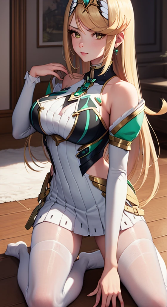 Mythra from Xenoblade, blonde, cleavage, big breasts, long hair, sexy hentai girl, best quality