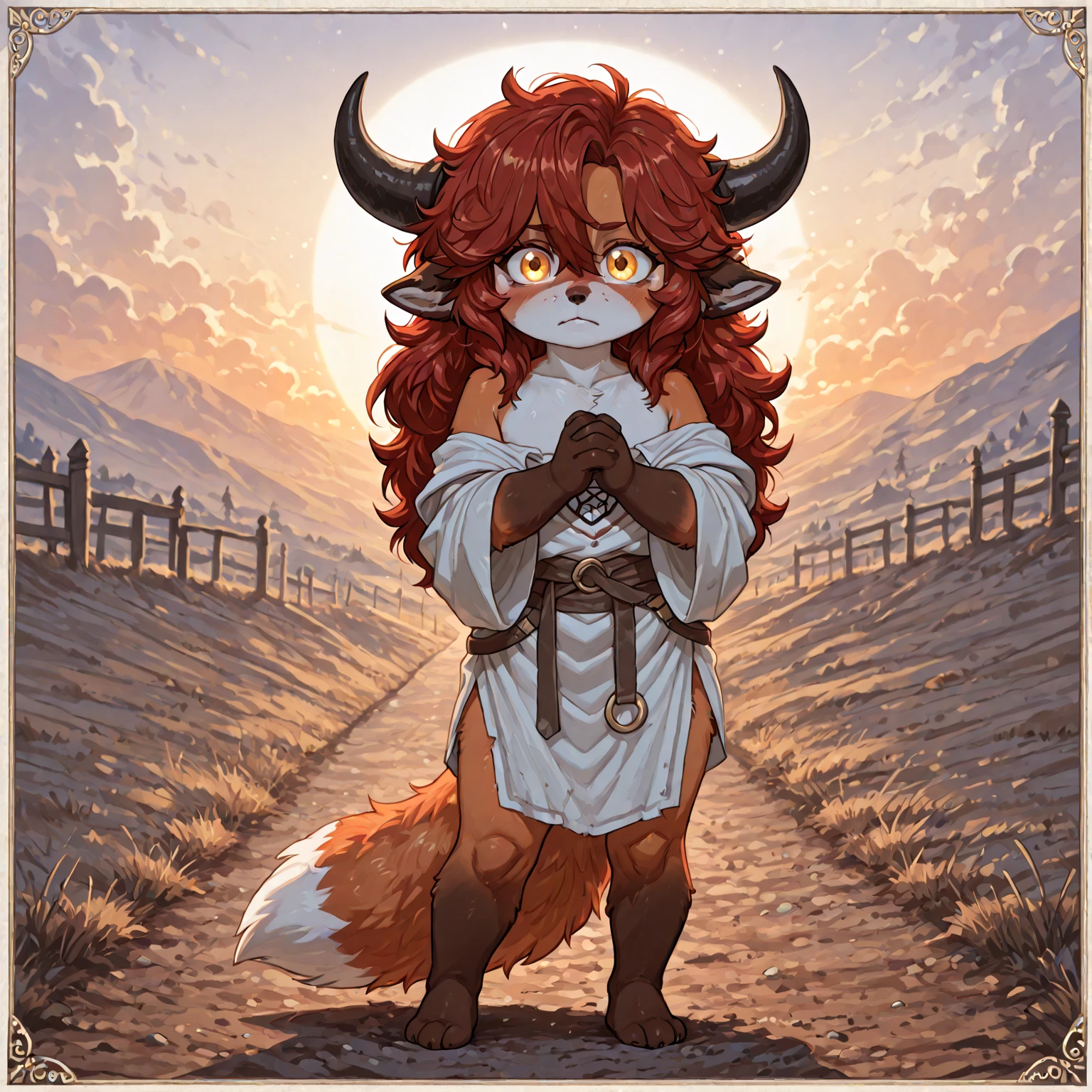 ultra-detailed, masterpiece, masterwork, high quality, best quality, hdr, (nature, night), posted on e621, (by hioshiru), nsfw, male, solo, ((nude, micropenis, foreskin, perfect balls)), (little white body minotaur), hairy dragon, (white chubby body), (long golden hair, yellow eyes), standing, from below, dynamic angle