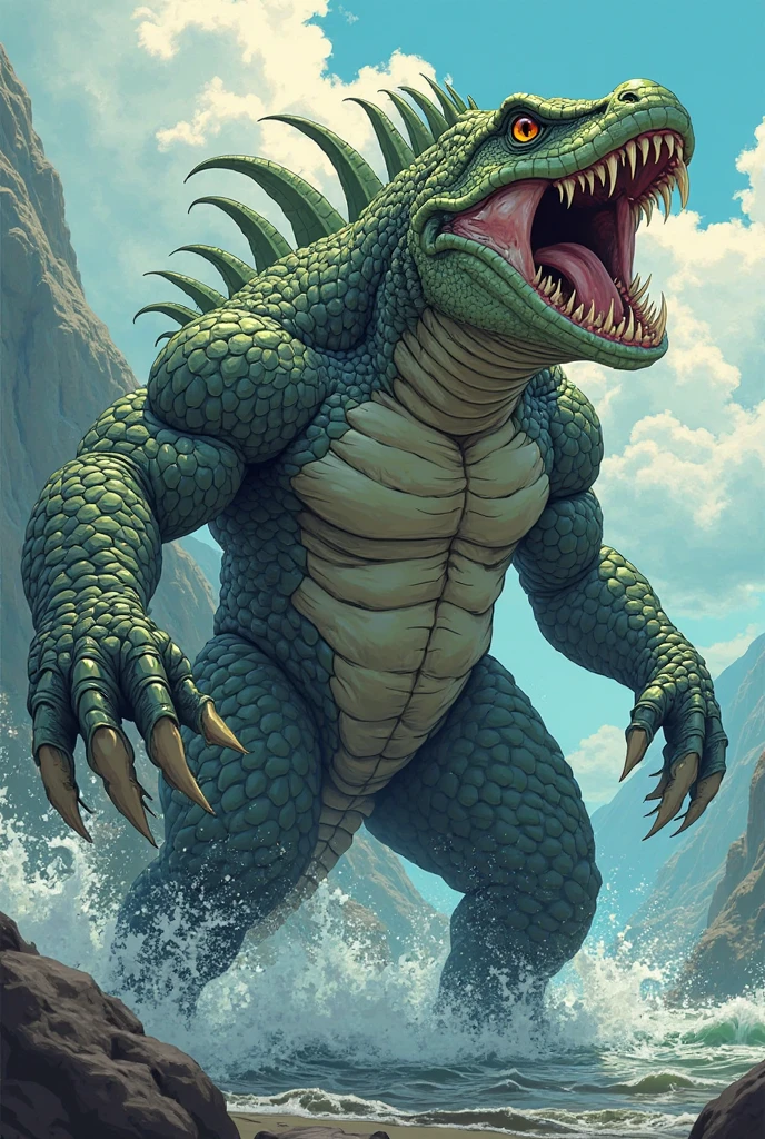 Libra, reptiles, Humanity, Crocodile, green body, scale, There is nothing there, Crocodilian, facial, Muscular, green scale, teeth、get annoyed、Fighting stance、Movement angle、Remains、(multiple、10)