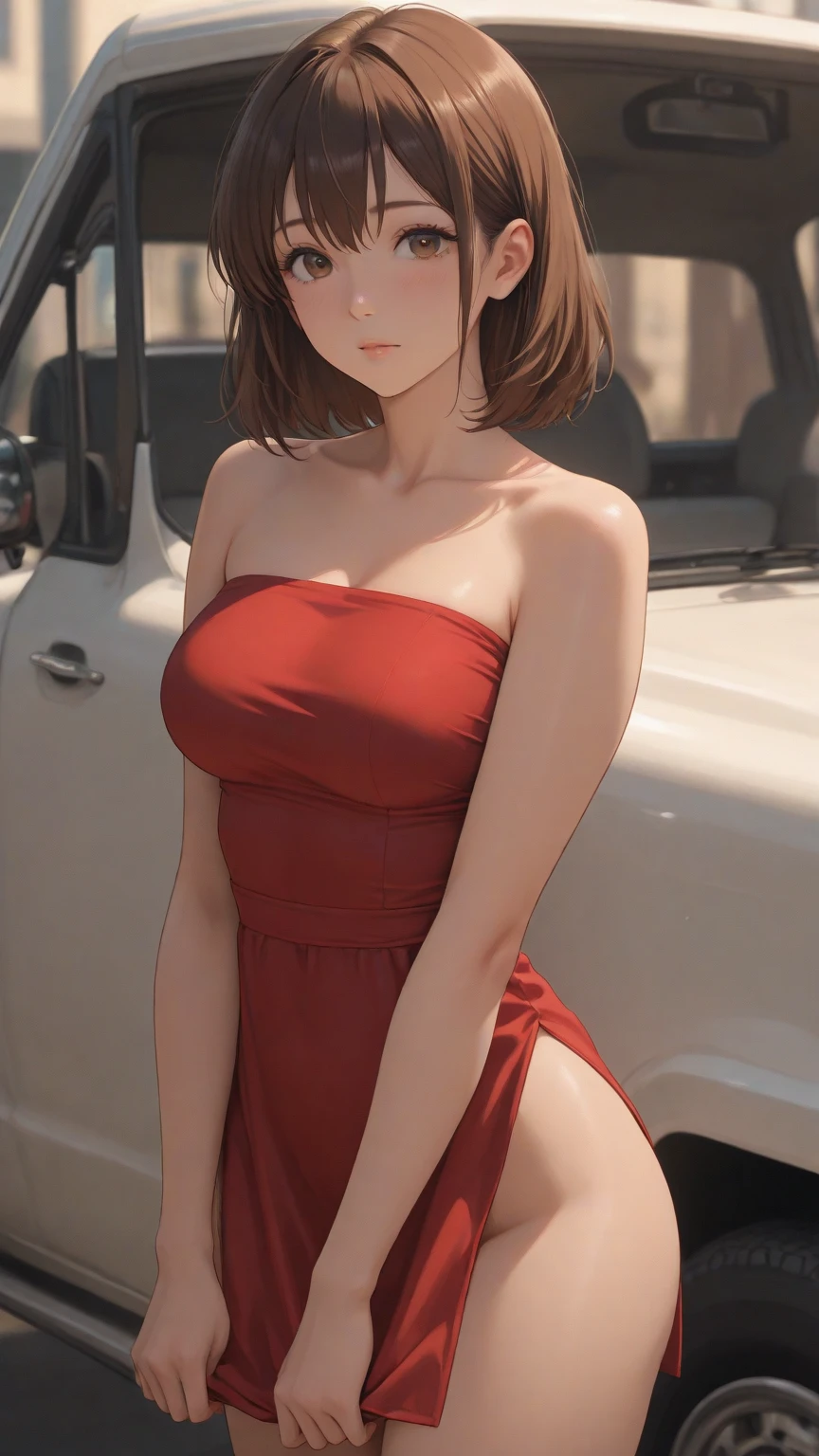 (masterpiece: 1.2, best quality), (fae, cowboy bebop) realistic, retro, (real image, intricate details, depth of field), (1girl, solo), makeup, parted lips, very detailed, face perfect, cleavage, sheer, erect, nsfw, (huge boobs: 1.1), (skindentation), thick thighs, wide hips, small waist, big shiny coral lips, micro bikini, string bikini, mini skirt,