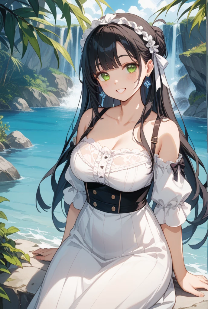 8k, very sharp image, masterpiece, best quality, jennifer aniston, 1girl, black hair, swept bangs, small earrings, sundress, beach, floating hair, hair ornament, magazine cover, realistic skin, high texture skin, realistic lips, high texture lips, dreamlike diffuse ethereal lighting ,(Dynamic and sexy bending pose:1.3),detailed facial features,detailed clothes features, (perky chest:1.1), (pointed chest:1.3), delicate beautiful face, Bright blue eyes, cute eyes, sparkling eyes, Big eyes, beautiful detailed eyes,double bun with glittering hair ornament:0.6,(super detailed glossy skin:1.3),slender body,goddess smile,((with sparkling eyes and a contagious smile)),beautiful posture,have a cup of coffee,black hair,very sharp image, masterpiece, best quality, black hair, swept bangs, closed mouth, small earrings, sundress, beach, floating hair, hair ornament, magazine cover, realistic skin, high texture skin, realistic lips, high texture lips, dreamlike diffuse ethereal lighting ,looking at viewer,