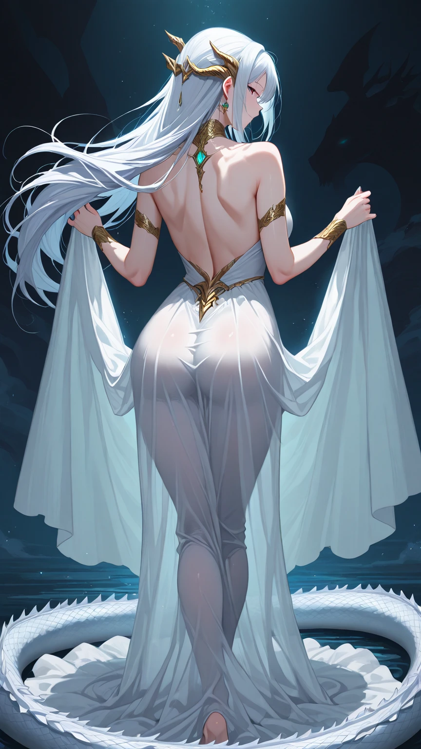 Marble statue of the goddess of the moon、Silver hair、A detailed face、Well-proportioned body lines、Feminine body、ample breasts、Polished stone skin、Sit on the windowsill、masterpiece、intricate detailes、ighly detailed、Dramatic、cinematlic lighting、spot light、highcontrast、Detailed shading、top-quality、hight resolution