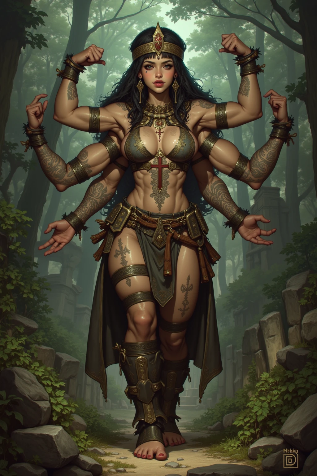 Melena is a beautiful necromancer., black fur, in the style of a Heavy Metal magazine cover, low-cut robe with high details, High detail face, high detailed leather, fit athletic body, Heavy metal aesthetics, necromancer's lair background, high quality, Masterpiece, realistic photo, intricately detailed, 8k, HDR, shallow depth of field, wide light, High contrast, backlight, light flares, chromatic aberration, sharp focus, Raw color photo, looking to the camera, cold colors, erotic pose, seductive smile